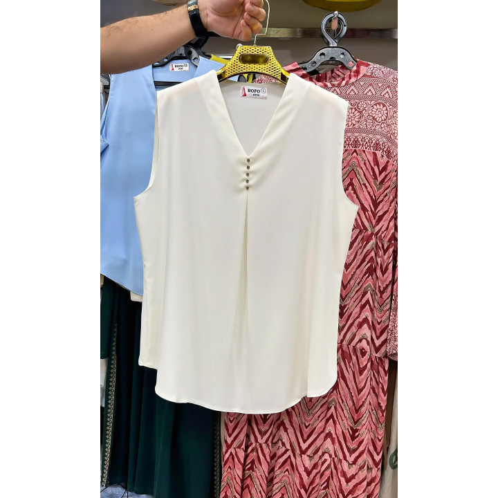 Tunique Femme Sans Manches Col V Noué Taille 1 & Taille 2 – Livraison 69 wilayas – Paiement CIB, Dahabia ou à la livraison