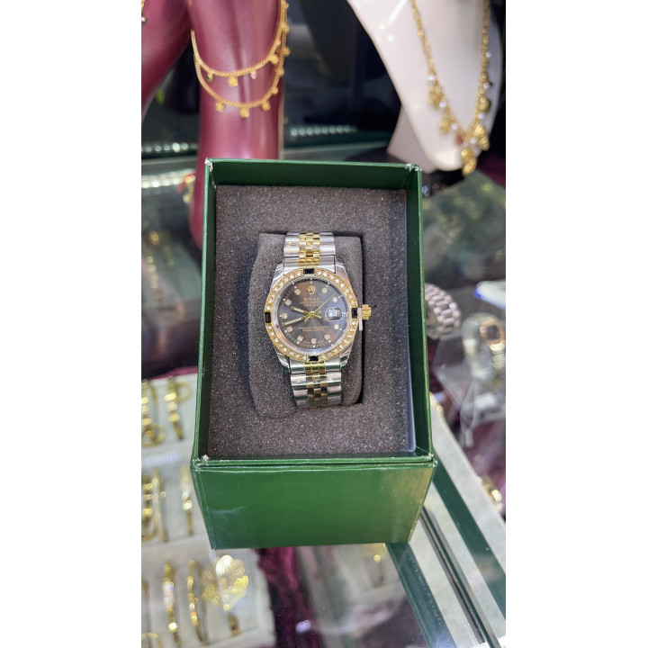 Montre Femme Bicolore Bracelet Bleu Argent Strass – Livraison 69 wilayas – Paiement CIB, Dahabia ou à la livraison