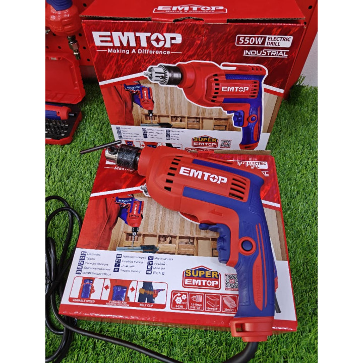 Perceuse Électrique EMTOP 550W Vitesse Variable et Rotation Inversible