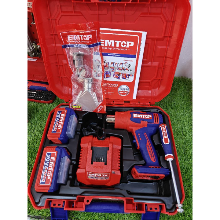 Pistolet Thermique Sans Fil EMTOP 20V 2 Batteries 4.0Ah et Accessoires
