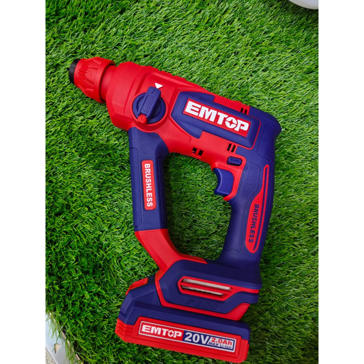 Perforateur Burineur Sans Fil EMTOP 20V Brushless Batterie 2.0Ah et Accessoires