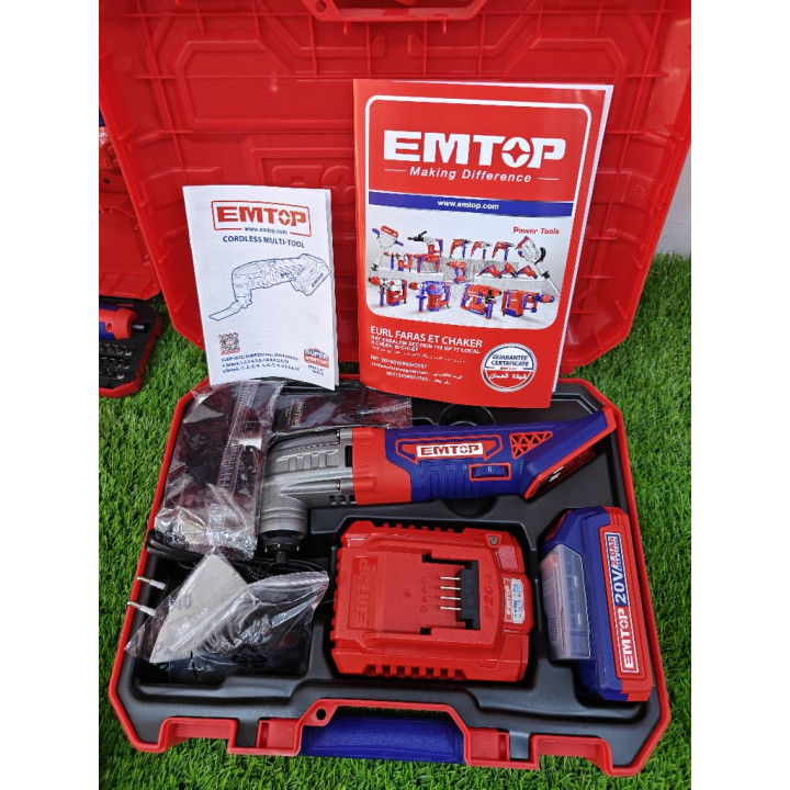 Outil Multifonction Sans Fil EMTOP 20V Batterie 2.0Ah et Accessoires