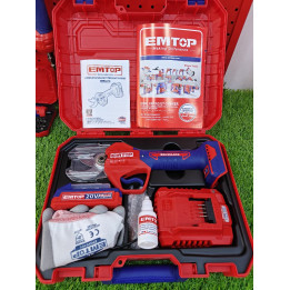 Sécateur Électrique Sans Fil EMTOP 20V Brushless Batterie 2.0Ah et Accessoires