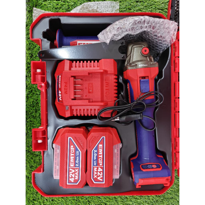 Meuleuse d'Angle Sans Fil EMTOP 42V Max 2 Batteries 2.0Ah et Accessoires