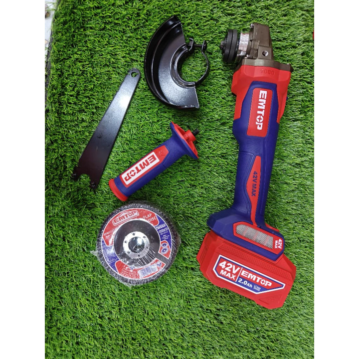 Meuleuse d'Angle Sans Fil EMTOP 42V Max 2 Batteries 2.0Ah et Accessoires