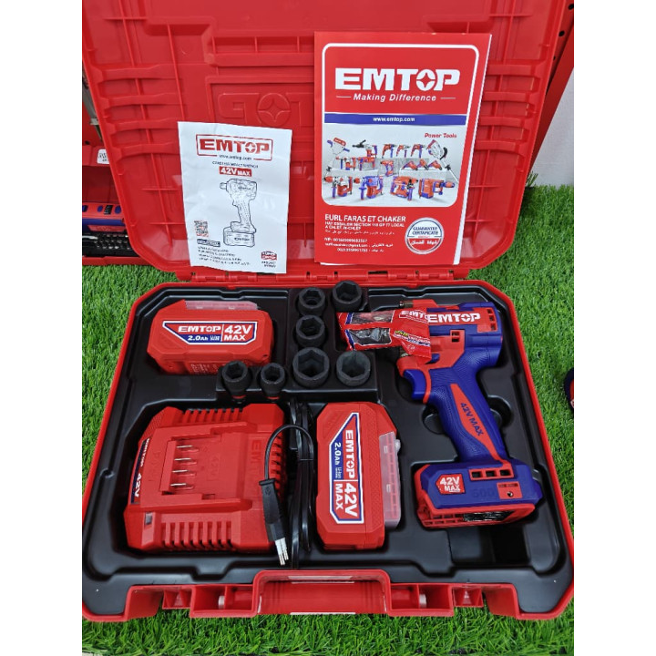 EMTOP Clé à Chocs Sans Fil 42V MAX 600 Nm Brushless Kit Complet – Livraison 69 wilayas – Paiement CIB, Dahabia ou à la livraison