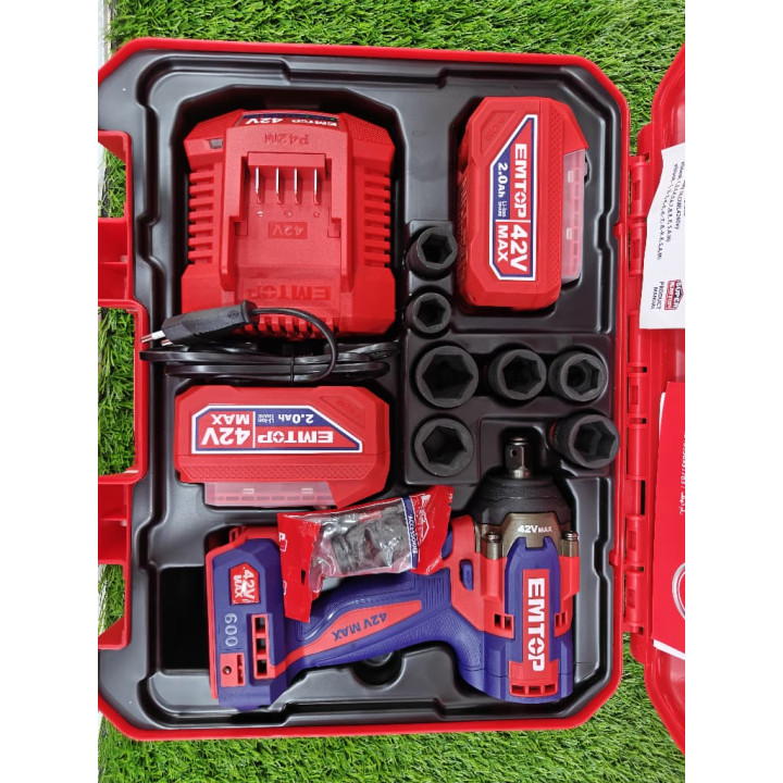 EMTOP Clé à Chocs Sans Fil 42V MAX 600 Nm Brushless Kit Complet – Livraison 69 wilayas – Paiement CIB, Dahabia ou à la livraison