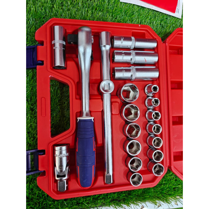 Coffret Clés à Douilles EMTOP 1/2" 21 Pièces Acier Chrome-Vanadium