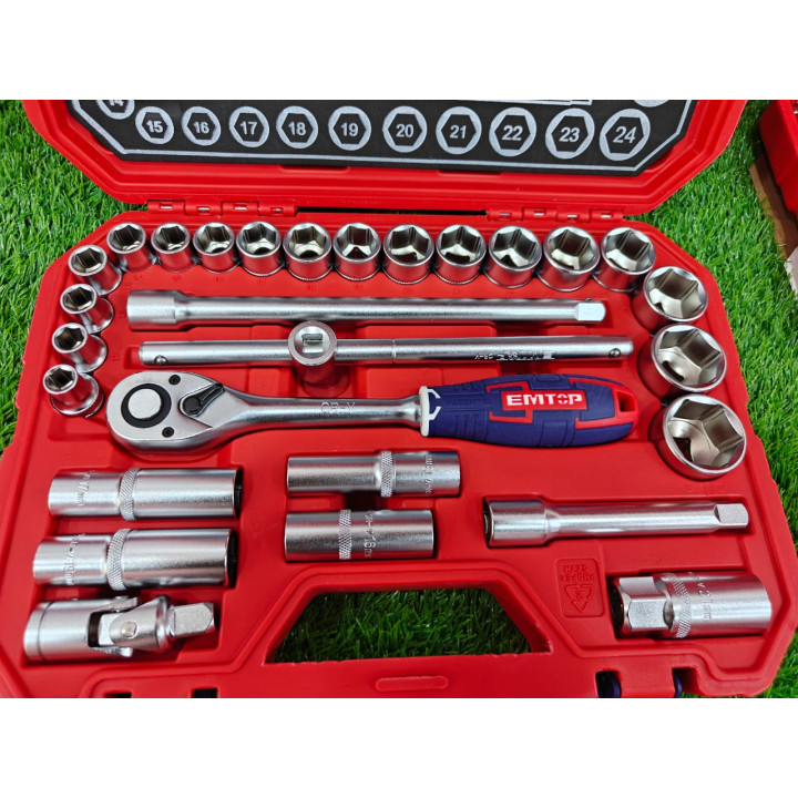 EMTOP Coffret 28 Douilles 1/2" Acier Cr-V Caisse BMC – Livraison 69 wilayas – Paiement CIB, Dahabia ou à la livraison