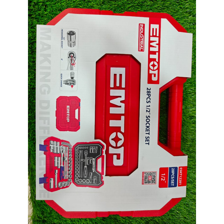 EMTOP Coffret 28 Douilles 1/2" Acier Cr-V Caisse BMC – Livraison 69 wilayas – Paiement CIB, Dahabia ou à la livraison