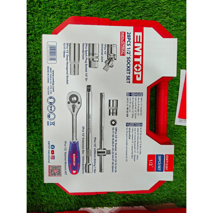 EMTOP Coffret 28 Douilles 1/2" Acier Cr-V Caisse BMC – Livraison 69 wilayas – Paiement CIB, Dahabia ou à la livraison