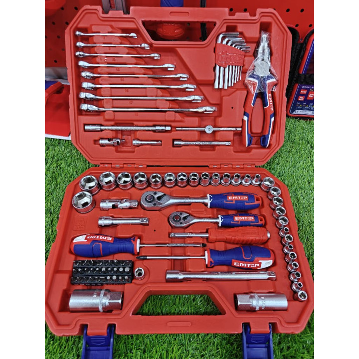 EMTOP Coffret d'Outils 91 Pièces 1/4" & 3/8" Caisse Rigide – Livraison 69 wilayas – Paiement CIB, Dahabia ou à la livraison