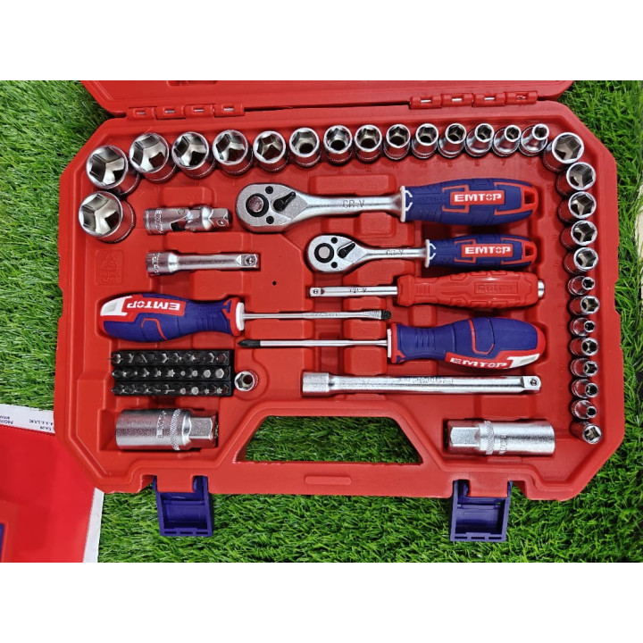 EMTOP Coffret d'Outils 91 Pièces 1/4" & 3/8" Caisse Rigide – Livraison 69 wilayas – Paiement CIB, Dahabia ou à la livraison