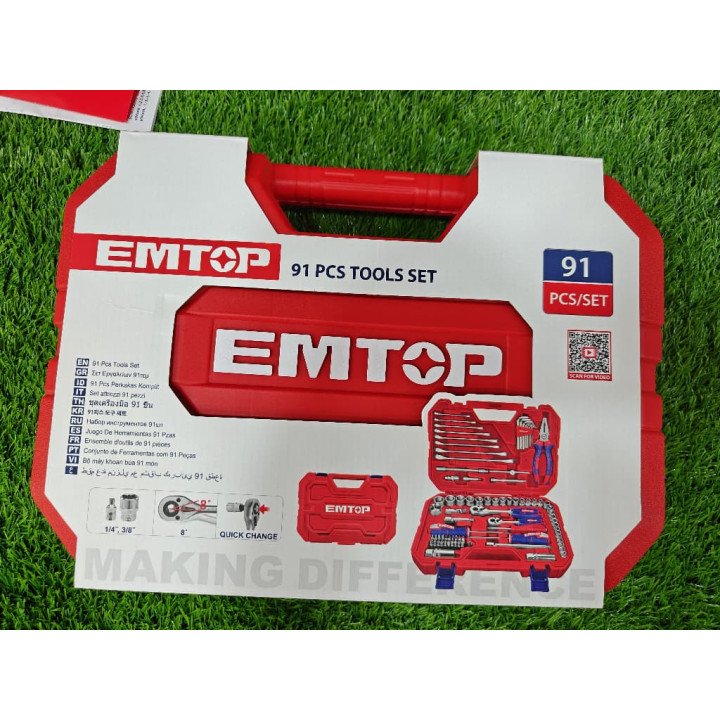 EMTOP Coffret d'Outils 91 Pièces 1/4" & 3/8" Caisse Rigide – Livraison 69 wilayas – Paiement CIB, Dahabia ou à la livraison