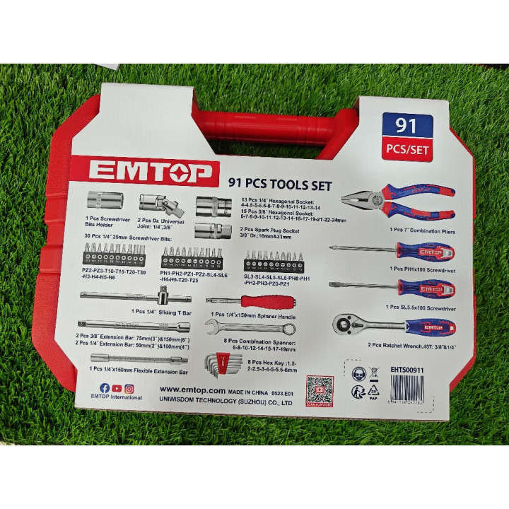 EMTOP Coffret d'Outils 91 Pièces 1/4" & 3/8" Caisse Rigide – Livraison 69 wilayas – Paiement CIB, Dahabia ou à la livraison