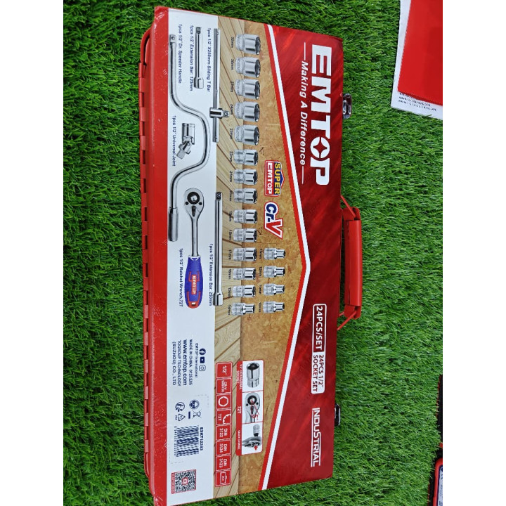 EMTOP Coffret 24 Douilles 1/2" Acier Cr-V Caisse Métallique – Livraison 69 wilayas – Paiement CIB, Dahabia ou à la livraison