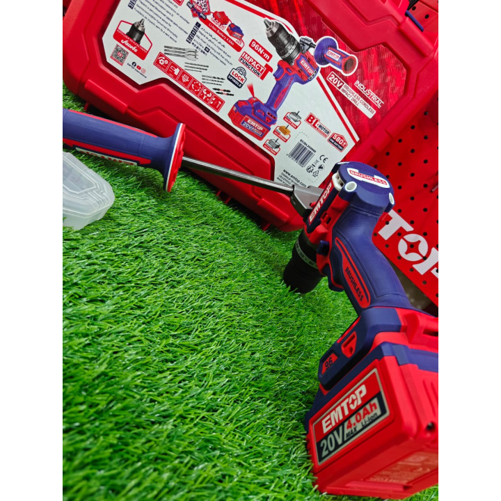 مثقاب دقاق لاسلكي EMTOP Brushless 20V 96 نيوتن.متر — بطارية 4.0Ah — توصيل 69 ولاية
