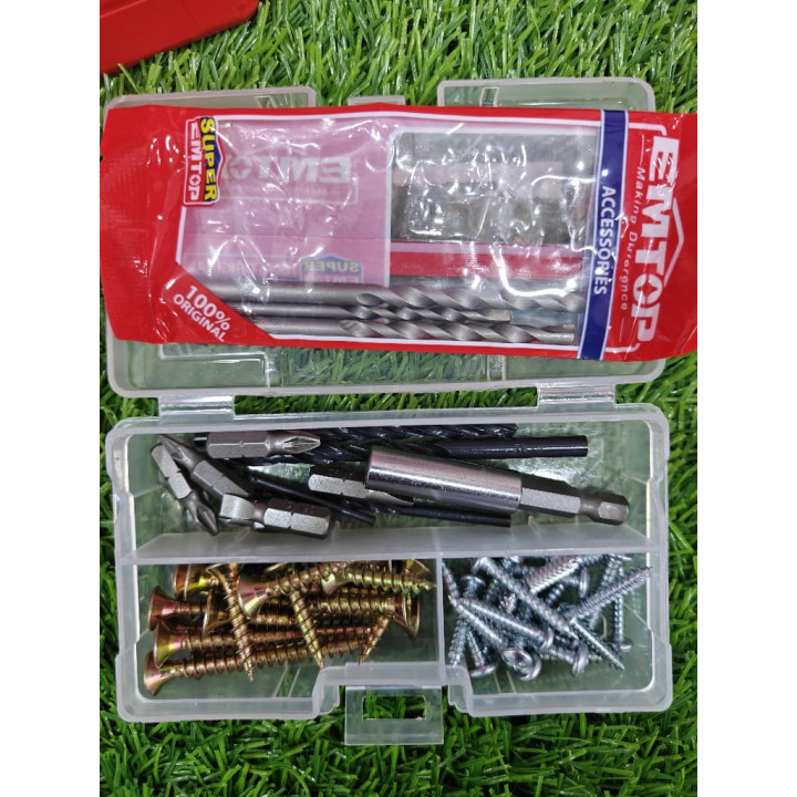 Combiné 2 Outils Sans Fil Brushless 20V EMTOP Perceuse 66Nm et Meuleuse 115mm