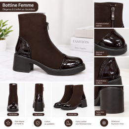 Bottines Femme Marron à Fermeture Éclair