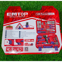 Jeu de 148 Outils avec Perceuse Sans Fil 12V EMTOP