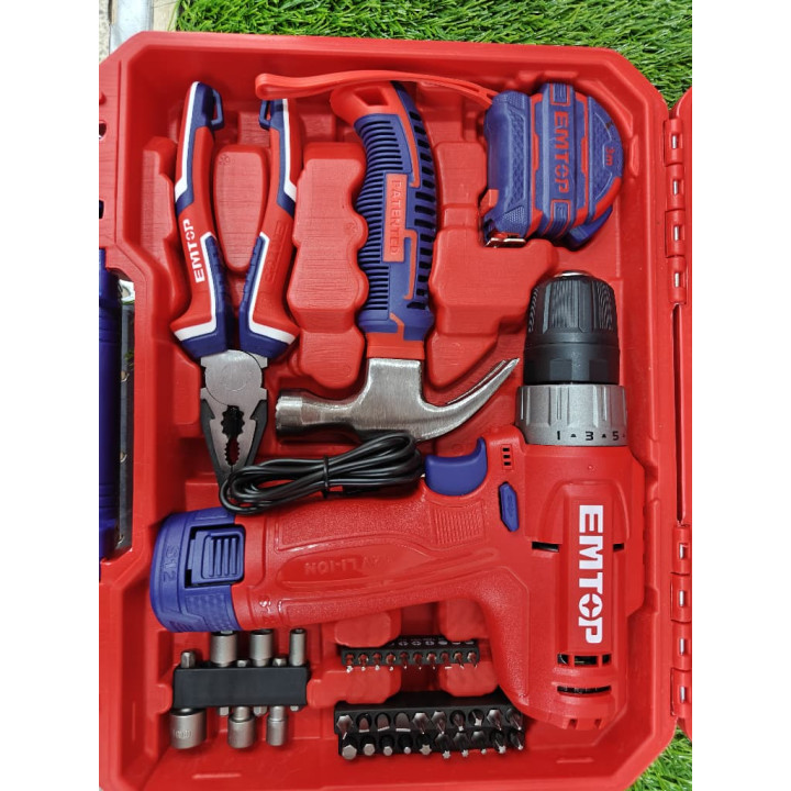 Jeu de 148 Outils avec Perceuse Sans Fil 12V EMTOP