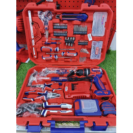 طقم أدوات احترافي مكون من 166 قطعة مع مثقب طرقي لاسلكي 20 فولت إم توب – Brushless