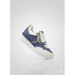Basket Femme  – Sneakers Blanc & Bleu avec Zip Latéral