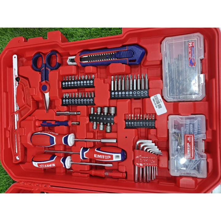 طقم أدوات احترافي مكون من 166 قطعة مع مثقب طرقي لاسلكي 20 فولت إم توب – Brushless