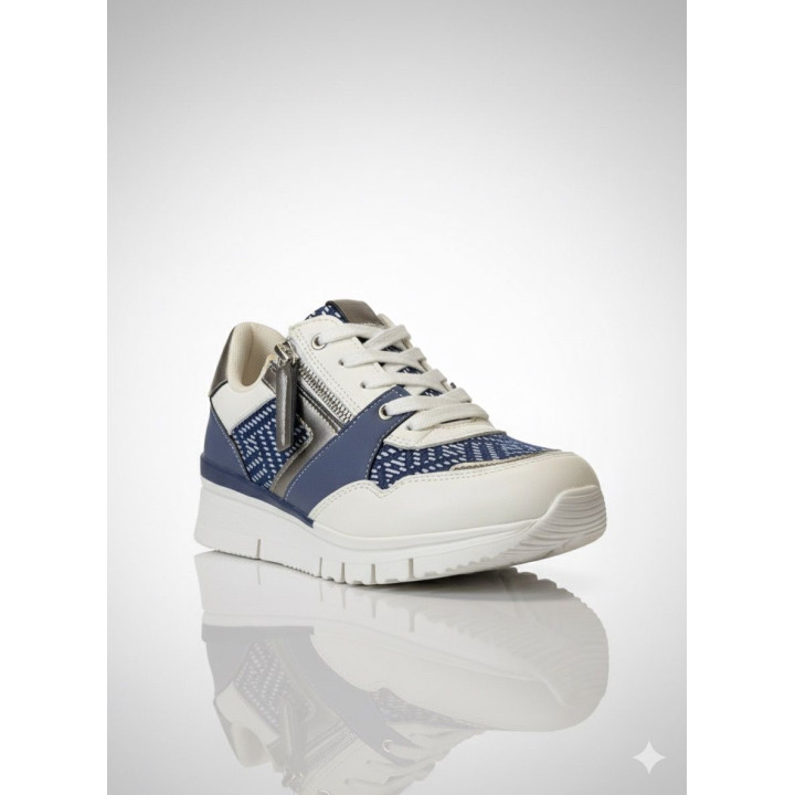 Basket Femme  – Sneakers Blanc & Bleu avec Zip Latéral