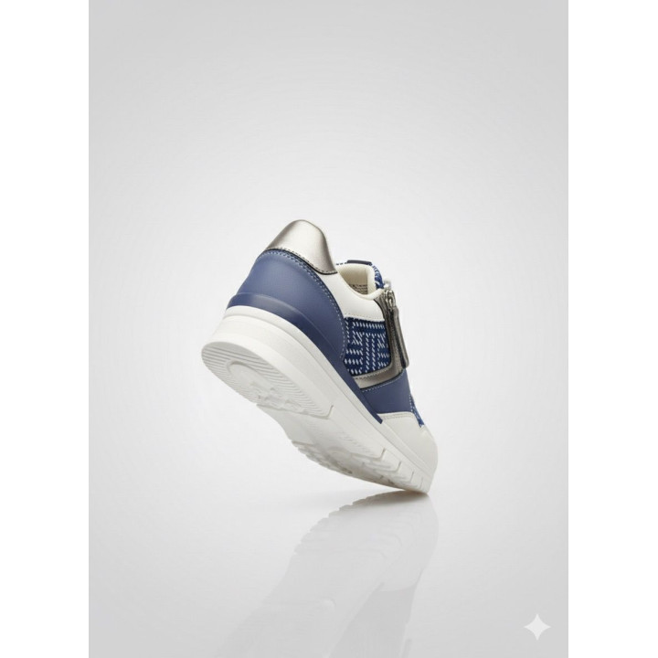 Basket Femme  – Sneakers Blanc & Bleu avec Zip Latéral