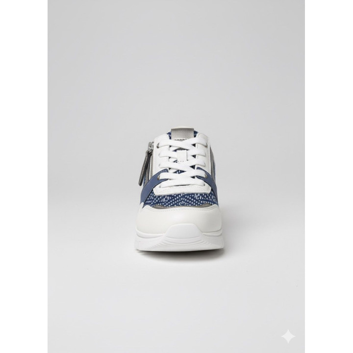 Basket Femme  – Sneakers Blanc & Bleu avec Zip Latéral