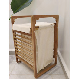 Panier à Linge Bois & Tissu Beige | avec Sac Amovible