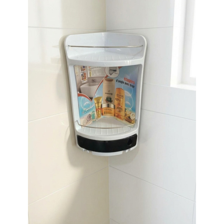 Étagère d'Angle Salle de Bain avec Tiroir et Crochets – Livraison 69 wilayas – Paiement CIB, Dahabia ou à la livraison
