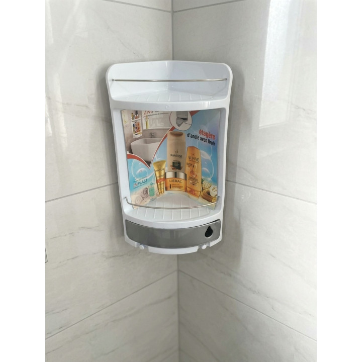 Étagère d'Angle Salle de Bain avec Tiroir et Crochets – Livraison 69 wilayas – Paiement CIB, Dahabia ou à la livraison