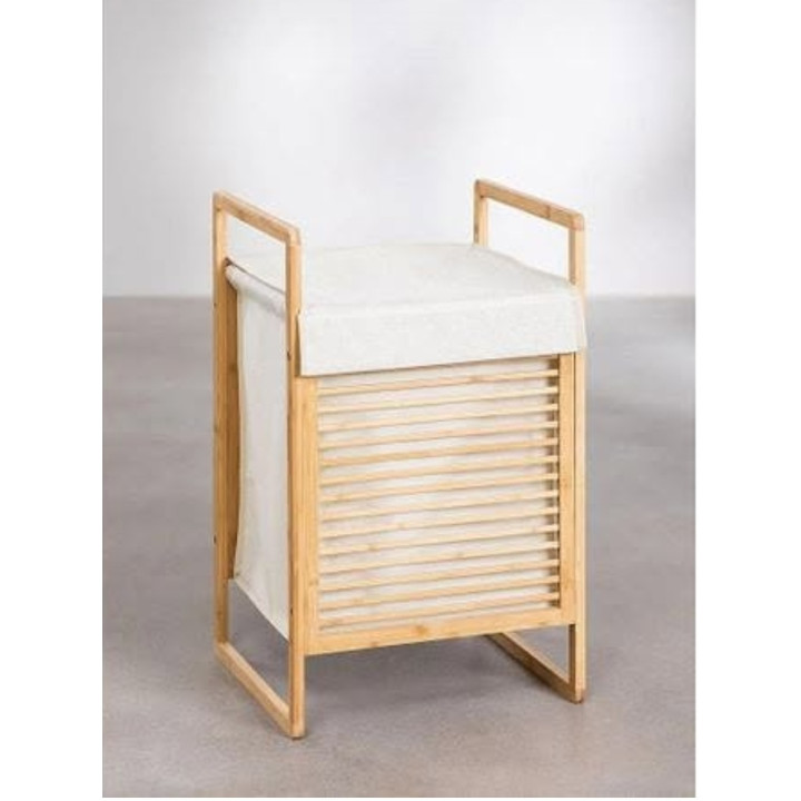 Panier à Linge Bois & Tissu Beige | avec Sac Amovible