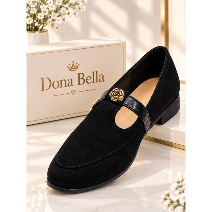 Chausson Femme Dona Bella Mary Noir Boucle Dorée – Livraison 69 wilayas – Paiement CIB, Dahabia ou à la livraison