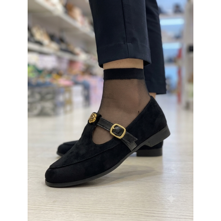 Chausson Femme Dona Bella Mary Noir Boucle Dorée – Livraison 69 wilayas – Paiement CIB, Dahabia ou à la livraison