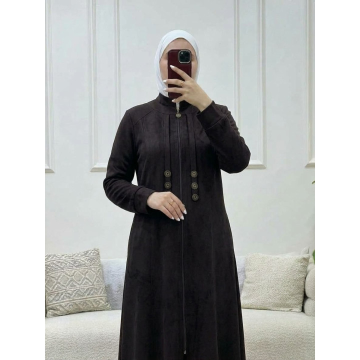 Manteau Long Abaya Manteau Tissu Suédine Col Montant Fermeture Éclair – Livraison 69 wilayas – Paiement CIB, Dahabia ou à la liv
