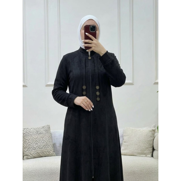 Manteau Long Abaya Manteau Tissu Suédine Col Montant Fermeture Éclair – Livraison 69 wilayas – Paiement CIB, Dahabia ou à la liv