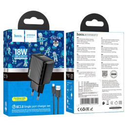 Hoco CS21A Rich Chargeur Secteur 18W USB-A avec Câble – Livraison 69 wilayas – Paiement CIB, Dahabia ou à la livraison