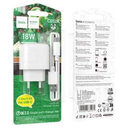 Hoco CS52A Surplus Chargeur Secteur 18W USB-A avec Câble – Livraison 69 wilayas – Paiement CIB, Dahabia ou à la livraison