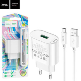 Hoco CS69A Chargeur Secteur 18W USB-A avec Câble – Livraison 69 wilayas – Paiement CIB, Dahabia ou à la livraison