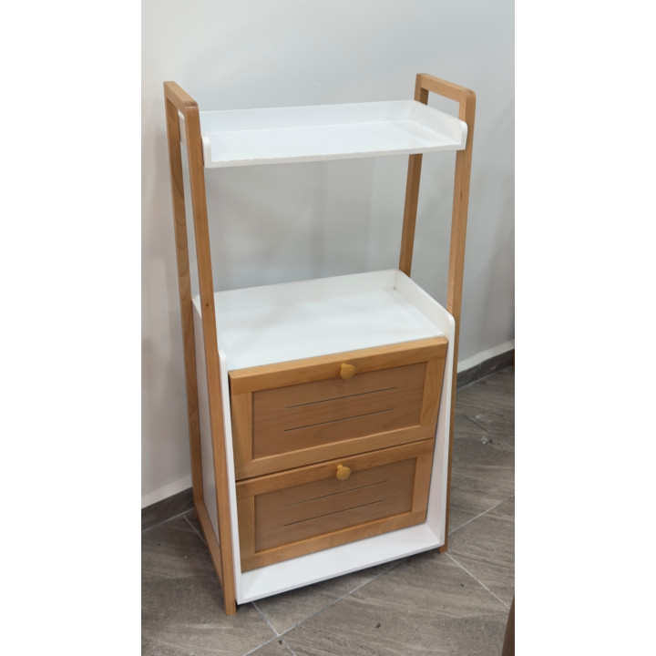 Meuble Rangement Multiusage Bois & Blanc | Colonne avec 2 Tiroirs