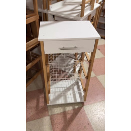 Chariot de Légumes Bois & Blanc | avec Tiroir et Paniers
