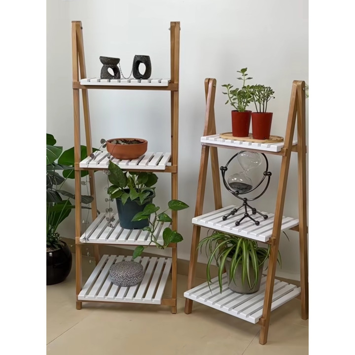 Étagère Triangulaire Multiusage Bois & Blanc |  4 Niveaux |  3 Niveaux